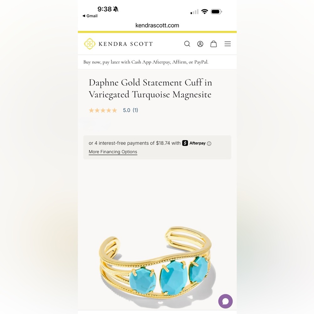 Kendra Scott Daphne Gold Statement Cuff in Variegated Turquoise Magnesite - Picture 6 of 6